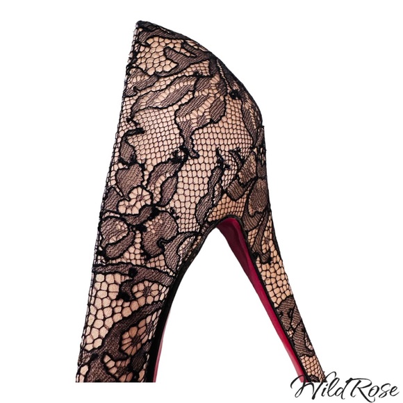 CHRISTIAN LOUBOUTIN Very Prive Nude Satin & Floral Lace Peep Toe Heels SZ 38 - Picture 9 of 17